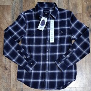 Lucky Brand Navy and White Plaid Button-Down Shirt